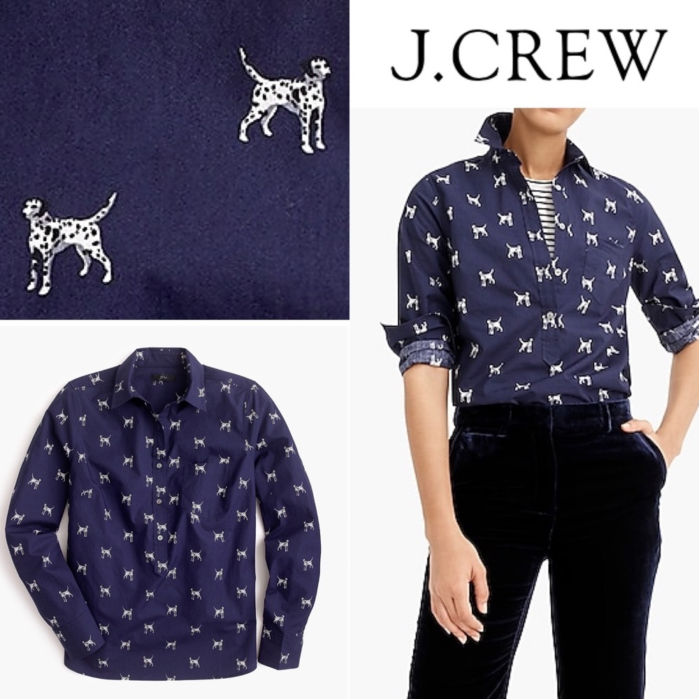 0 J. Crew Blue Dalmatian Popover Top